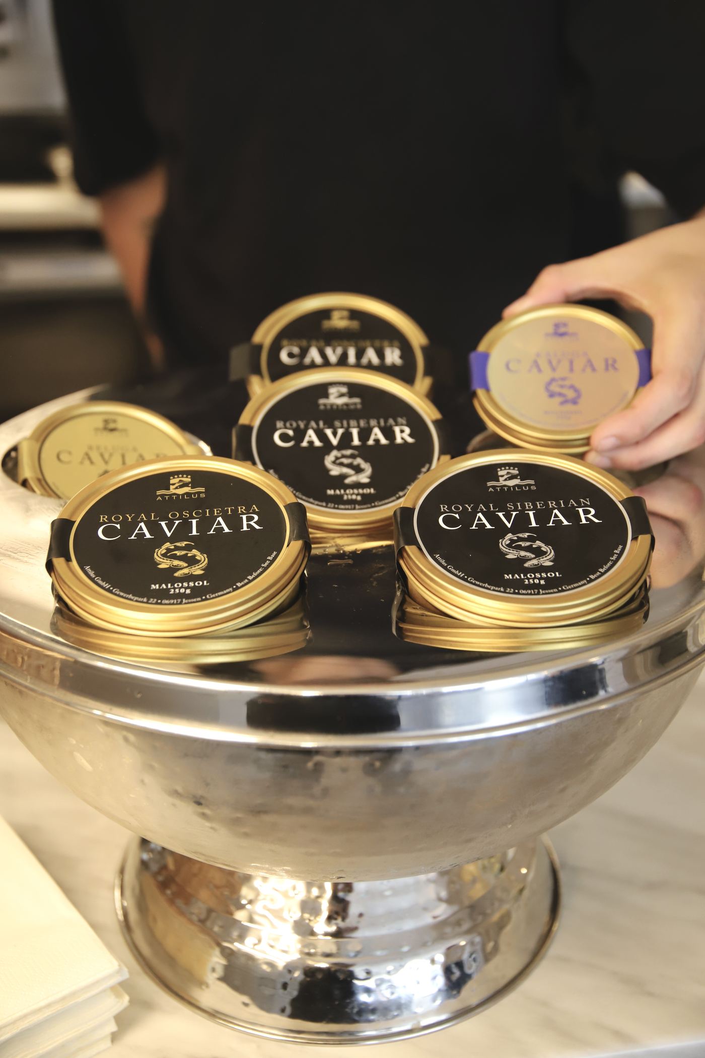 A tin lifted from the ice during service.